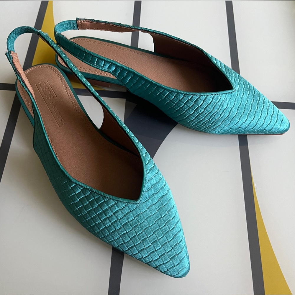 ASOS Design Womens Lacy Satin Slingback Pointed Toe Green Ballet Flats US 5 UK 3